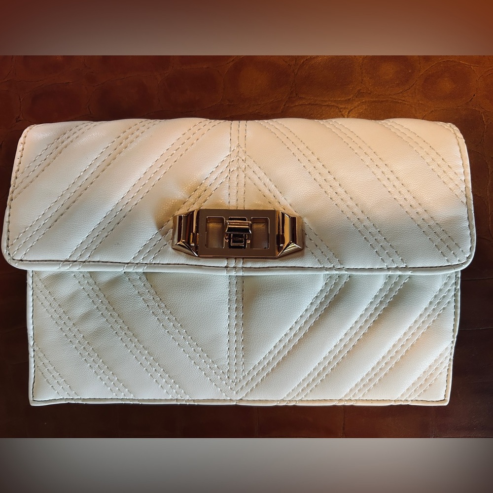 Chevron-quilted White clutch/crossbody bag . NWT